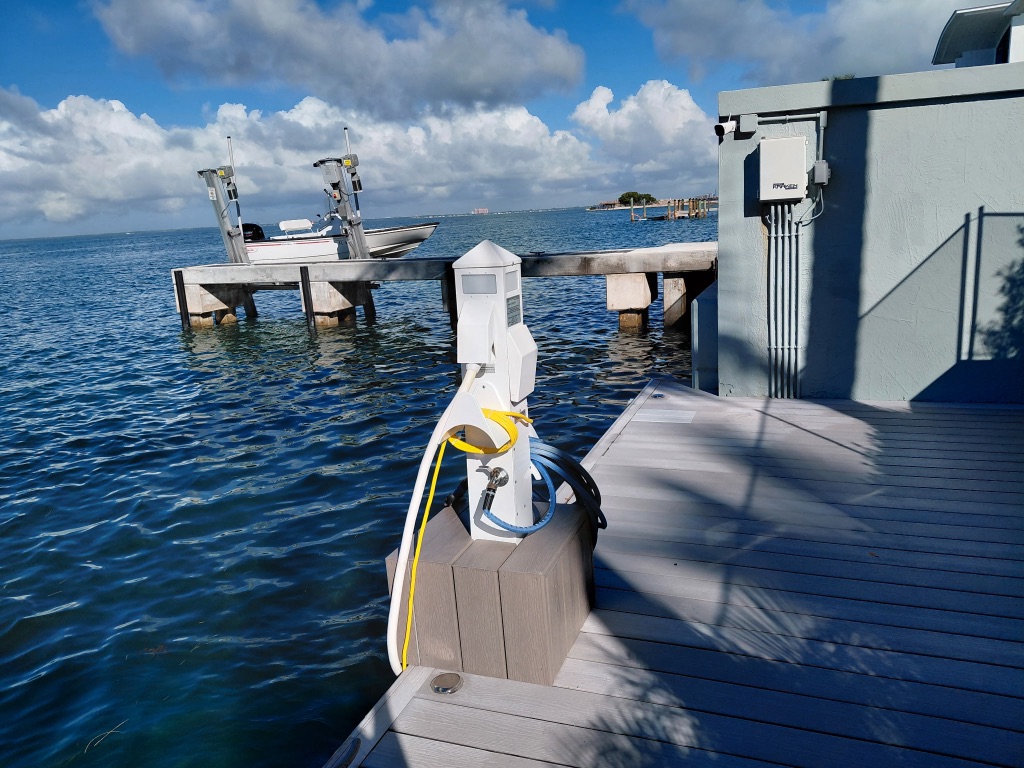 Shore Power Pedestal Complete — Open Water Dock with Boat Hoist
