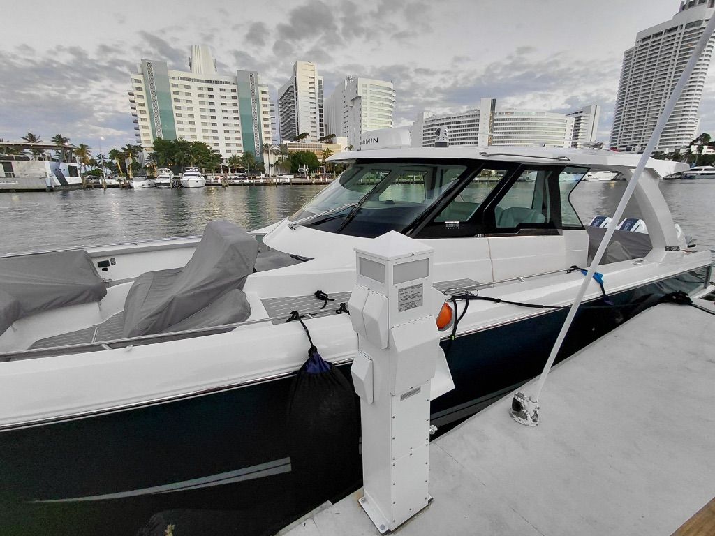 Marina Power Pedestal — Luxury Yacht at Miami Marina
