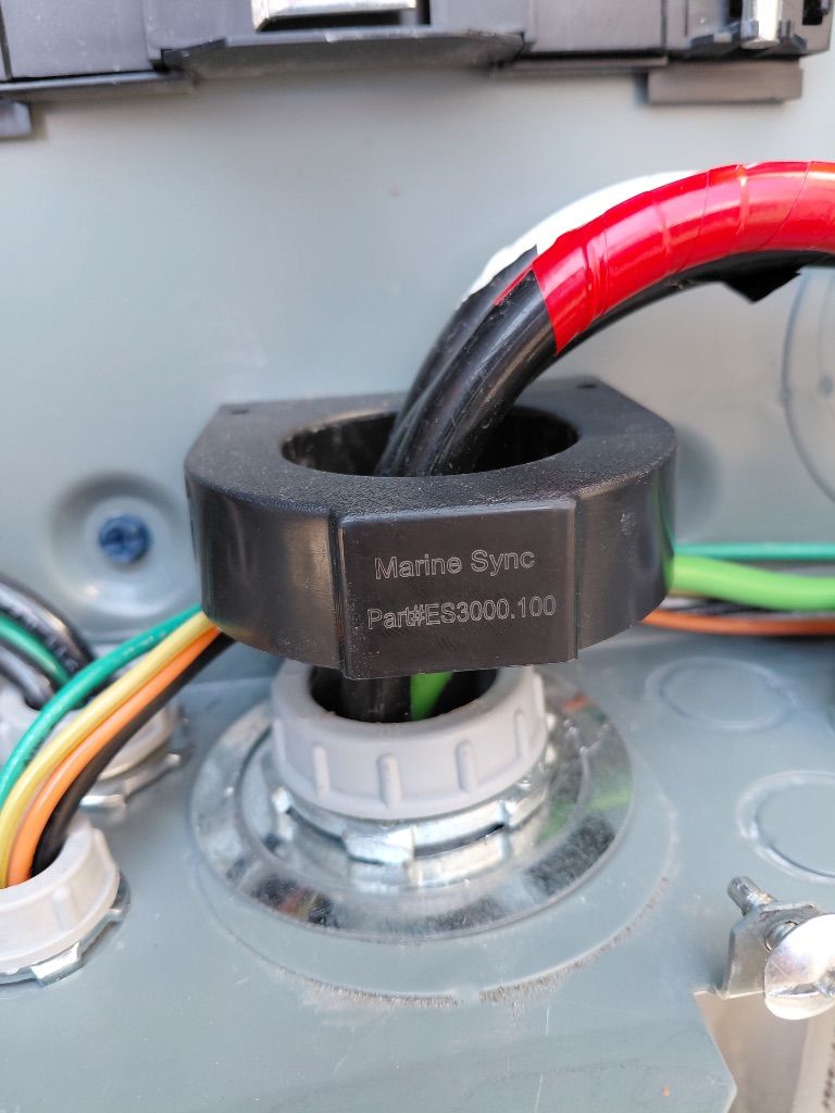 MarineSync ES3000.100 ELCI Current Transformer Sensor — Closeup, Installed in Panel