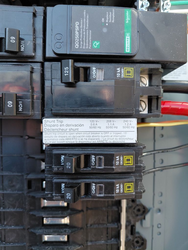 Square D Panel — 125A Shunt Trip Breaker with SPD Surge Protection Device